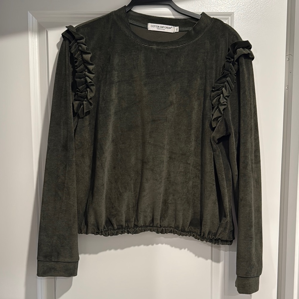 Olive Green Ruffle Top